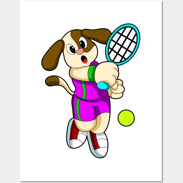 Dog at Tennis with Tennis racket & Tennis ball Wall Art by Markus Schnabel